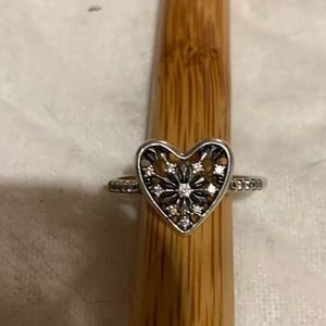 Pandora Real Sliver  CZ Snowflake Heart Ring